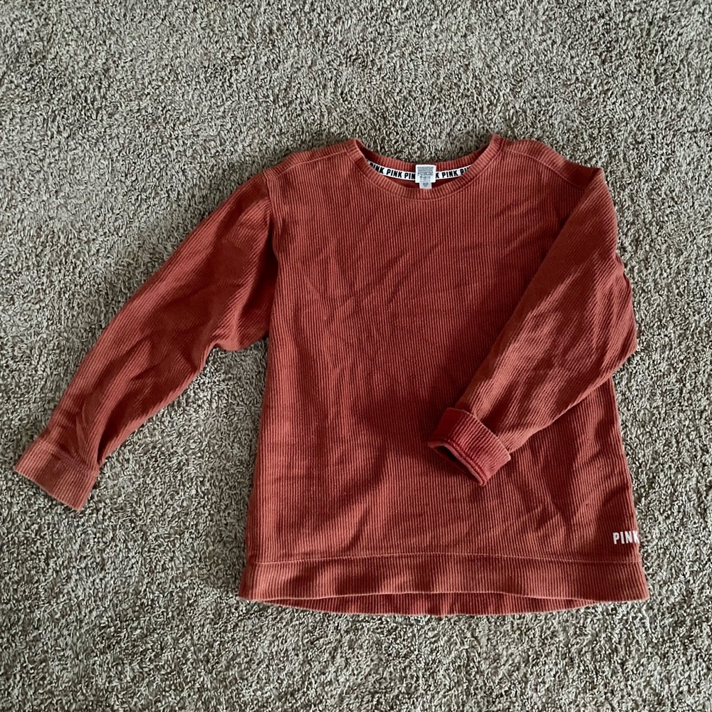 PINK Ribbed Crewneck Sweatshirt